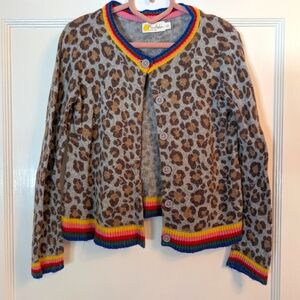 Mini Boden Girls Leopard Print Rainbow Cardigan 5-6 Years